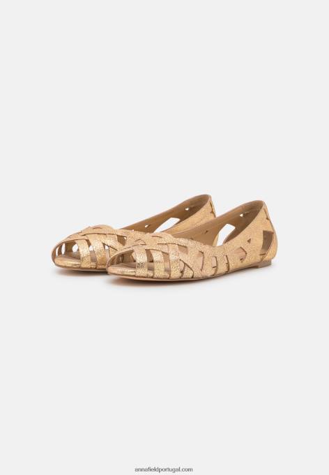 mulheres sapatilha peeptoe de couro dourada F4BZ0D2131 Anna Field