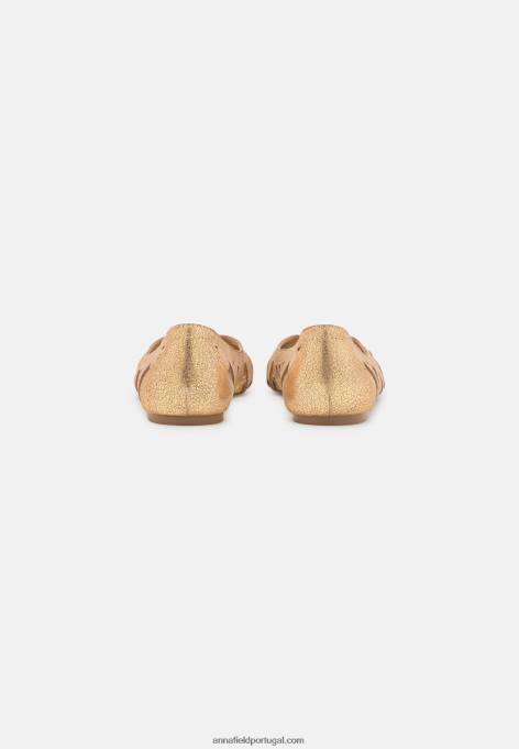 mulheres sapatilha peeptoe de couro dourada F4BZ0D2131 Anna Field