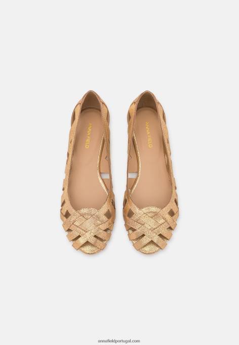 mulheres sapatilha peeptoe de couro dourada F4BZ0D2131 Anna Field