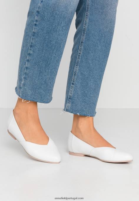 mulheres sapatilhas de balé bailarinas de couro branco F4BZ0D2135 Anna Field