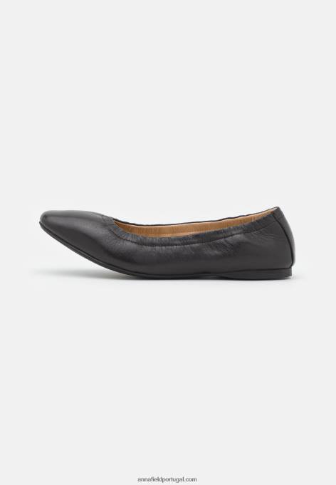 mulheres sapatilhas de balé comfort em couro pretas F4BZ0D2085 Anna Field