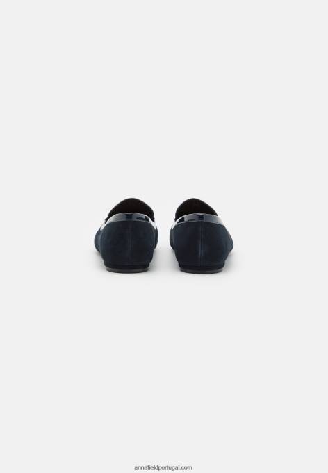 mulheres sapatilhas de balé de couro azul escuro F4BZ0D2139 Anna Field