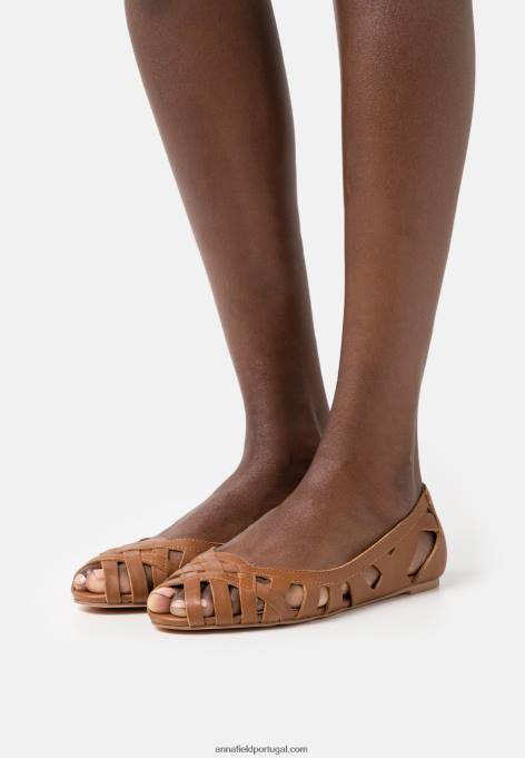 mulheres scarpin peeptoe de couro conhaque F4BZ0D2125 Anna Field