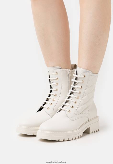 mulheres bota branca de couro com cadarço F4BZ0D2029 Anna Field