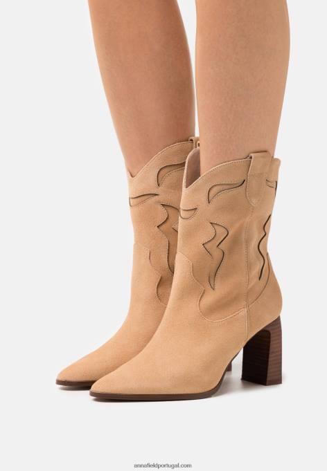 mulheres bota cowboy/biker couro bege F4BZ0D2052 Anna Field