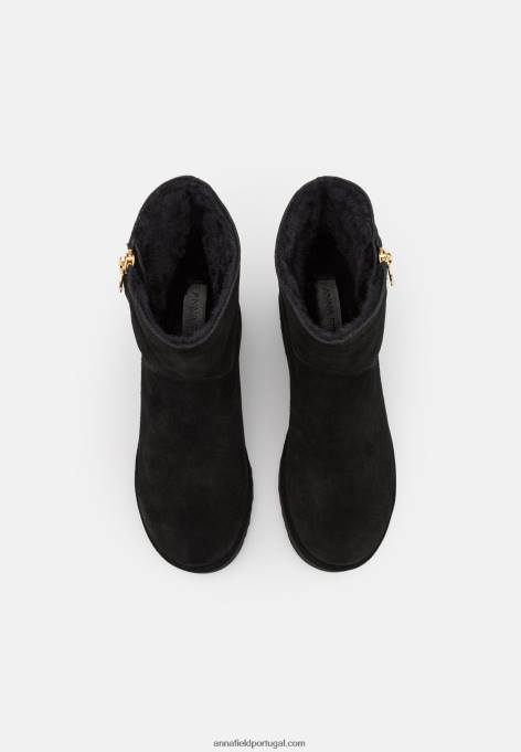 mulheres bota de inverno de couro bota preta F4BZ0D1911 Anna Field