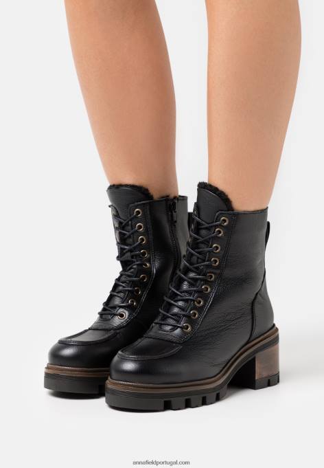 mulheres botinha de inverno de couro botas de inverno pretas F4BZ0D2036 Anna Field