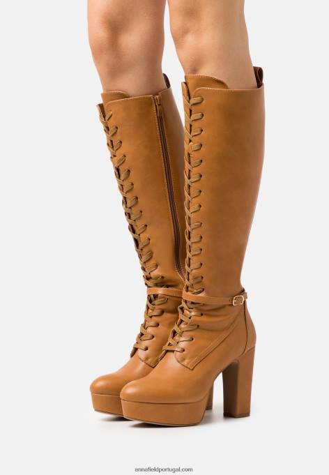 mulheres botas de amarrar conhaque F4BZ0D2221 Anna Field