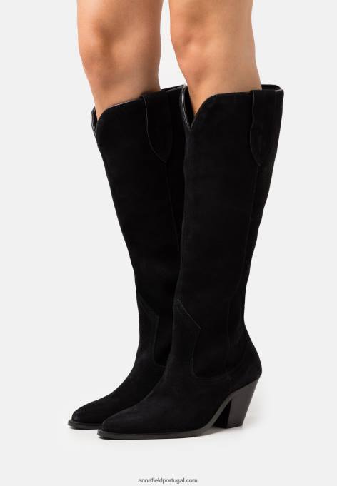 mulheres botas de cowboy/biker de couro preto F4BZ0D2225 Anna Field