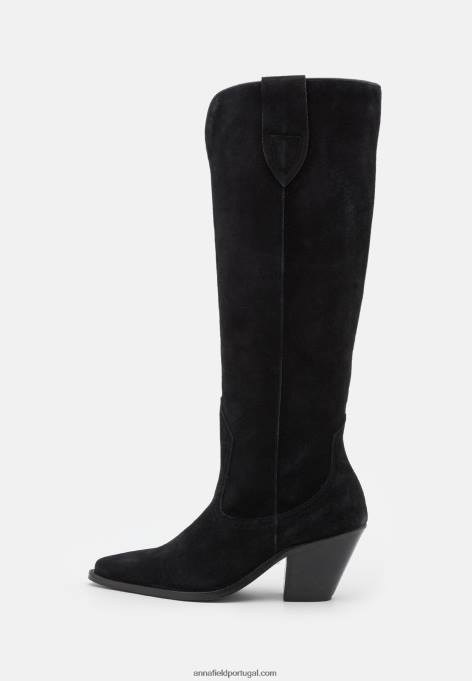 mulheres botas de cowboy/biker de couro preto F4BZ0D2225 Anna Field