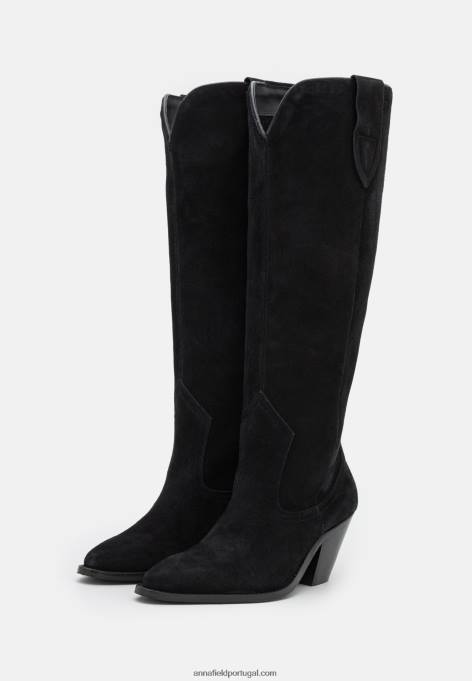 mulheres botas de cowboy/biker de couro preto F4BZ0D2225 Anna Field
