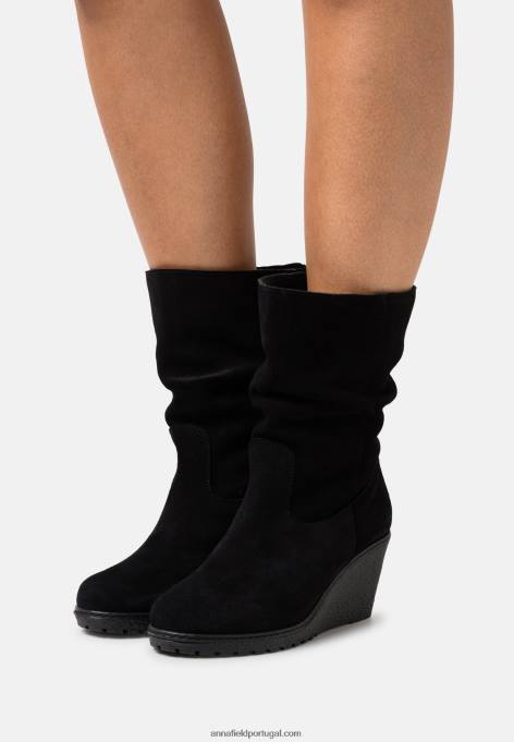 mulheres botas de inverno de couro preto F4BZ0D2219 Anna Field