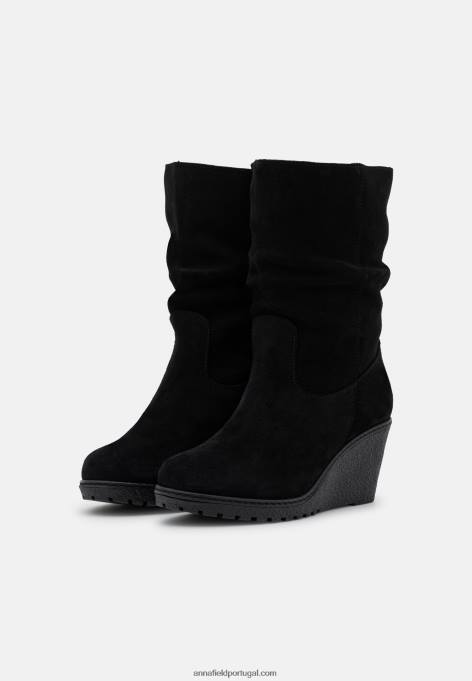 mulheres botas de inverno de couro preto F4BZ0D2219 Anna Field
