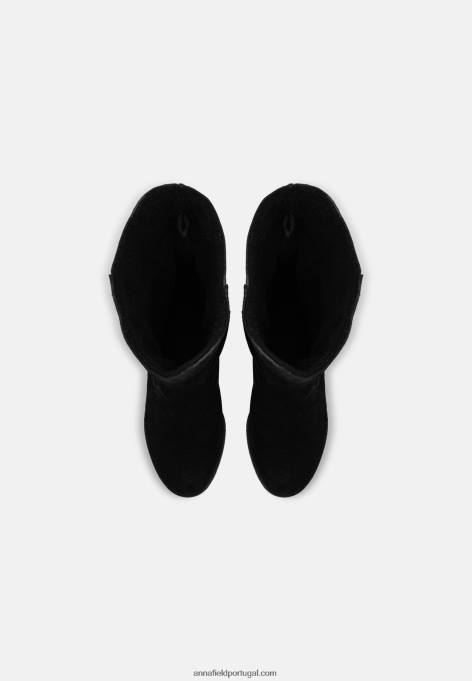mulheres botas de inverno de couro preto F4BZ0D2219 Anna Field