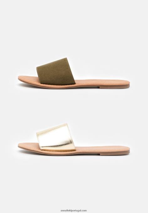 mulheres 2 pack mules caqui/dourado F4BZ0D1866 Anna Field