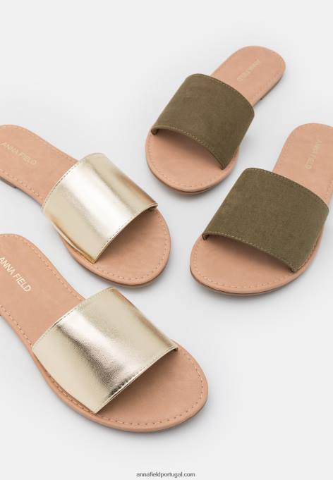 mulheres 2 pack mules caqui/dourado F4BZ0D1866 Anna Field
