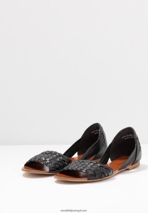 mulheres sandália de couro preta F4BZ0D1420 Anna Field