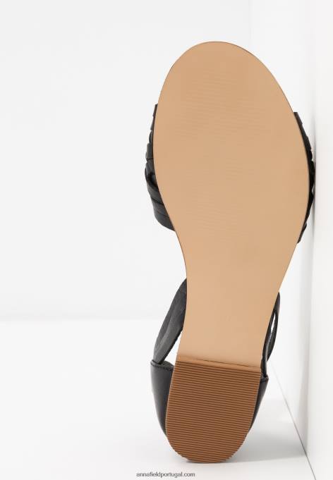 mulheres sandália de couro preta F4BZ0D1420 Anna Field