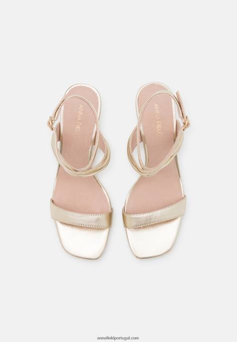 mulheres sandália de salto alto em couro dourada F4BZ0D1372 Anna Field