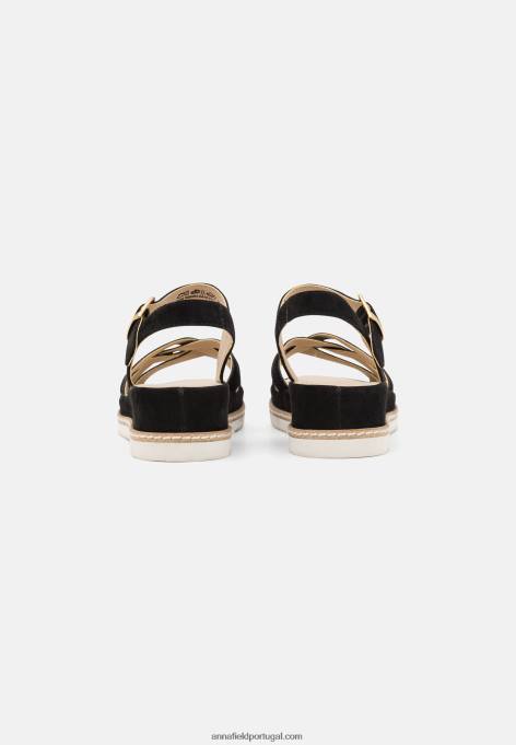 mulheres sandália de salto couro preta F4BZ0D1488 Anna Field