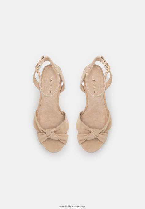 mulheres sandália salto alto couro bege F4BZ0D1578 Anna Field