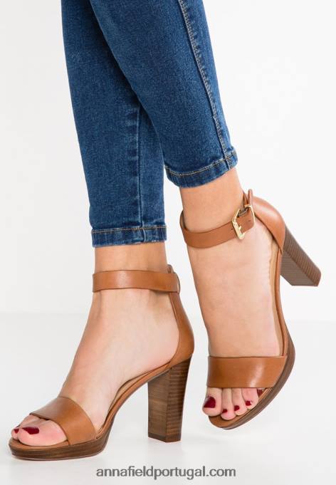 mulheres sandália salto alto couro conhaque F4BZ0D1549 Anna Field