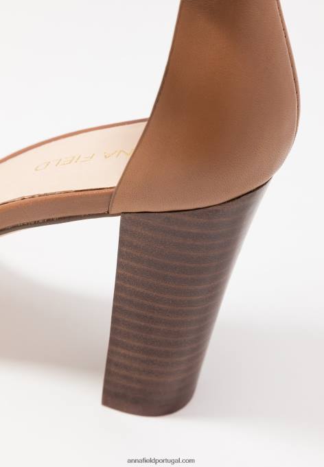 mulheres sandália salto alto couro conhaque F4BZ0D1549 Anna Field