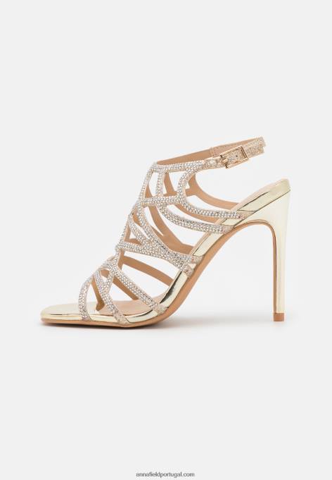 mulheres sandália salto alto couro dourado F4BZ0D1354 Anna Field