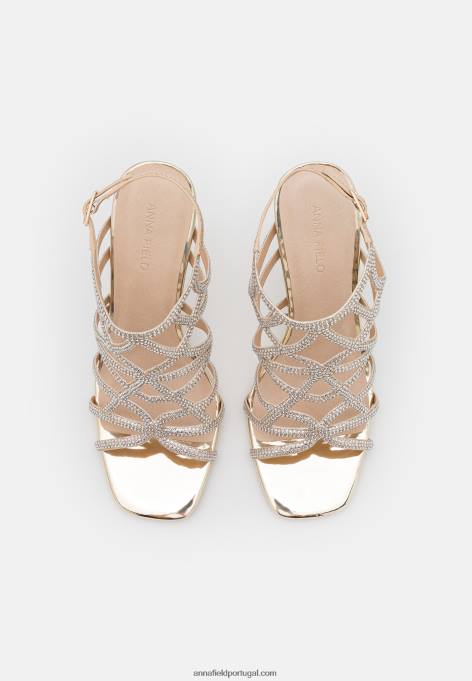 mulheres sandália salto alto couro dourado F4BZ0D1354 Anna Field