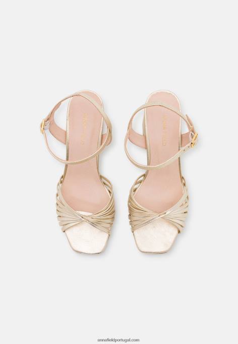 mulheres sandália salto alto couro dourado F4BZ0D1397 Anna Field