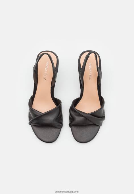 mulheres sandália salto alto couro preta F4BZ0D1265 Anna Field