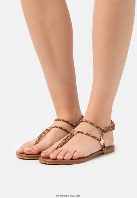 mulheres sandália t-bar conhaque/ouro F4BZ0D1512 Anna Field