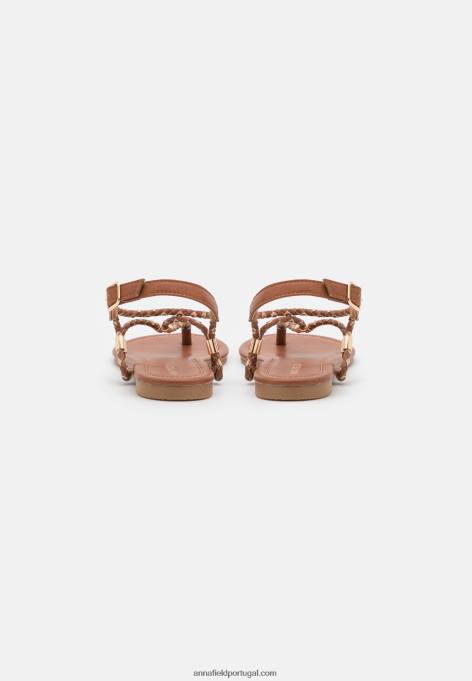 mulheres sandália t-bar conhaque/ouro F4BZ0D1512 Anna Field