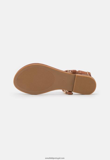 mulheres sandália t-bar conhaque/ouro F4BZ0D1512 Anna Field