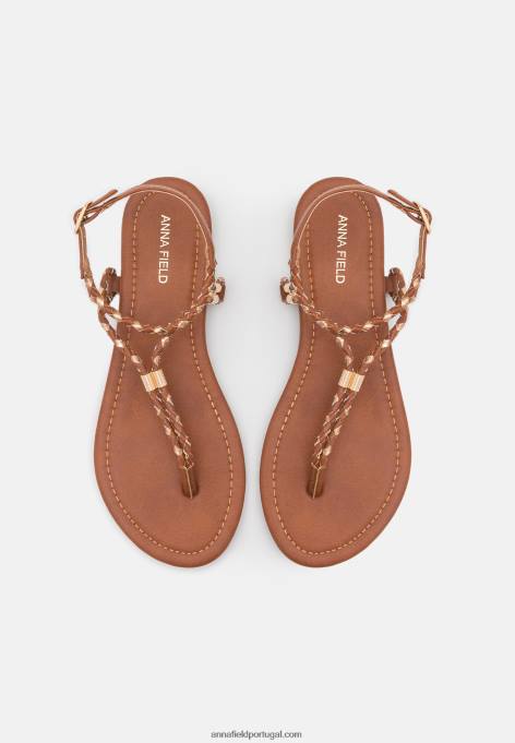 mulheres sandália t-bar conhaque/ouro F4BZ0D1512 Anna Field