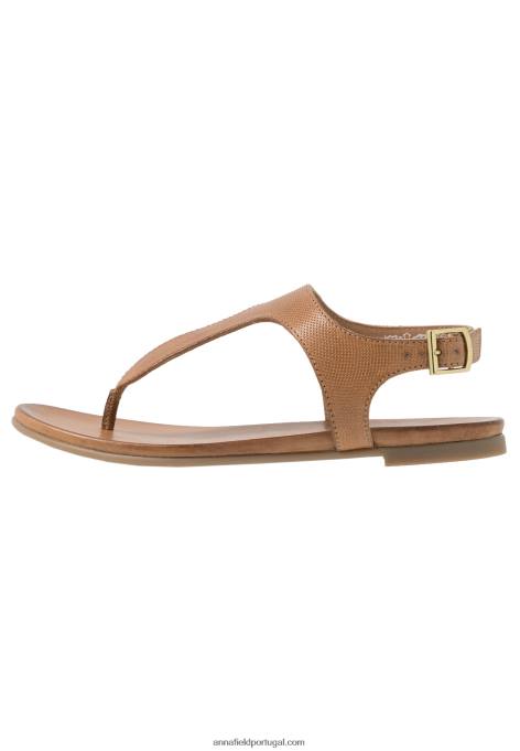 mulheres sandália t-bar de couro conhaque F4BZ0D1495 Anna Field