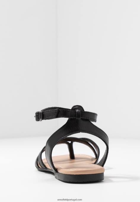 mulheres sandália t-bar de couro preta F4BZ0D1523 Anna Field
