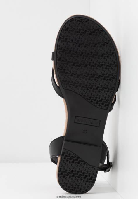 mulheres sandália t-bar de couro preta F4BZ0D1523 Anna Field