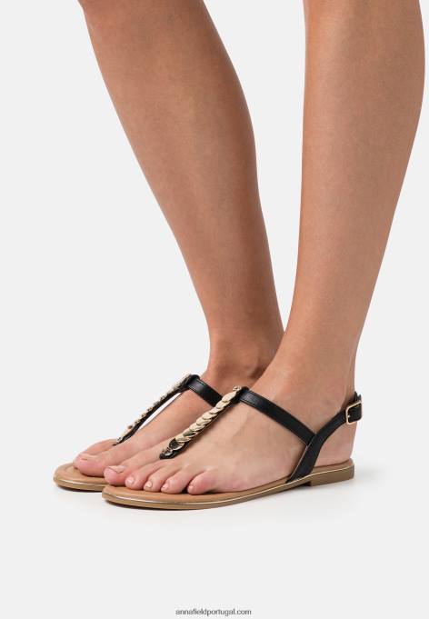 mulheres sandália t-bar preta F4BZ0D1547 Anna Field