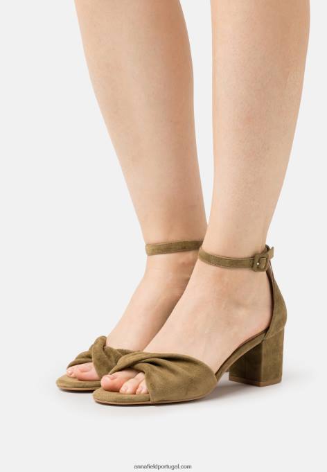mulheres sandálias de couro caqui F4BZ0D1332 Anna Field