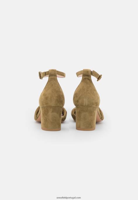 mulheres sandálias de couro caqui F4BZ0D1332 Anna Field