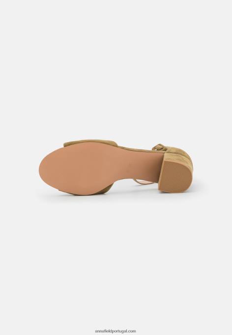 mulheres sandálias de couro caqui F4BZ0D1332 Anna Field