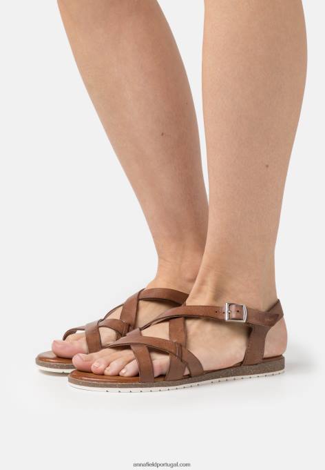 mulheres sandálias de couro conhaque F4BZ0D1284 Anna Field