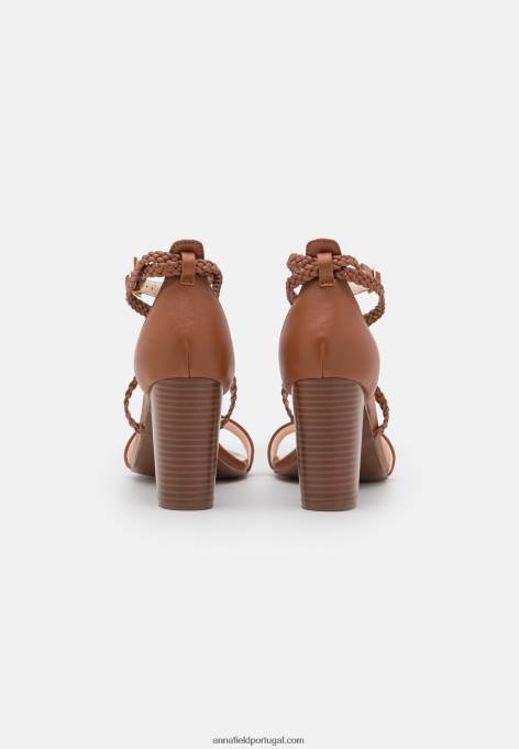 mulheres sandálias de couro conhaque F4BZ0D1425 Anna Field