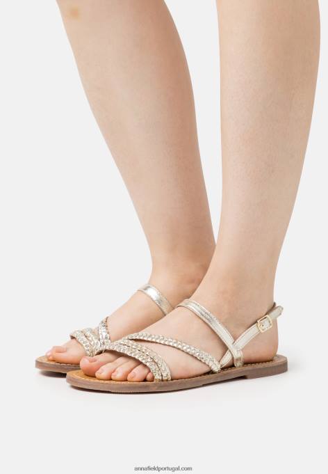 mulheres sandálias de couro ouro F4BZ0D1337 Anna Field