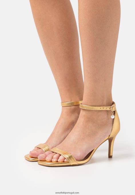mulheres sandálias de couro ouro F4BZ0D1409 Anna Field