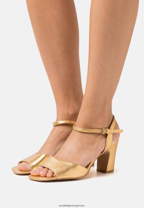mulheres sandálias de couro ouro F4BZ0D1423 Anna Field