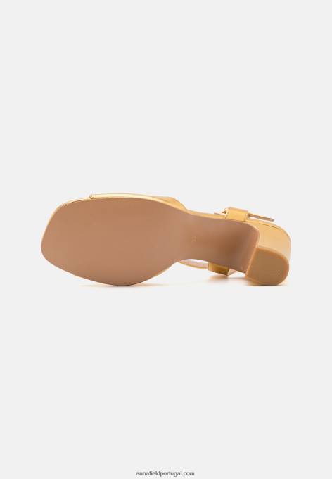 mulheres sandálias de couro ouro F4BZ0D1423 Anna Field
