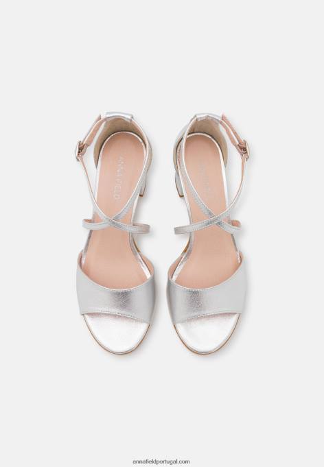 mulheres sandálias de couro prata F4BZ0D1427 Anna Field