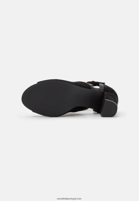 mulheres sandálias de tornozelo de couro preto F4BZ0D1314 Anna Field